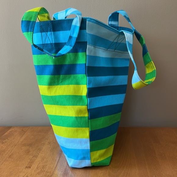 Striped Blue, Green and Yellow Tote Bag By Old Navy - Picture 3 of 13